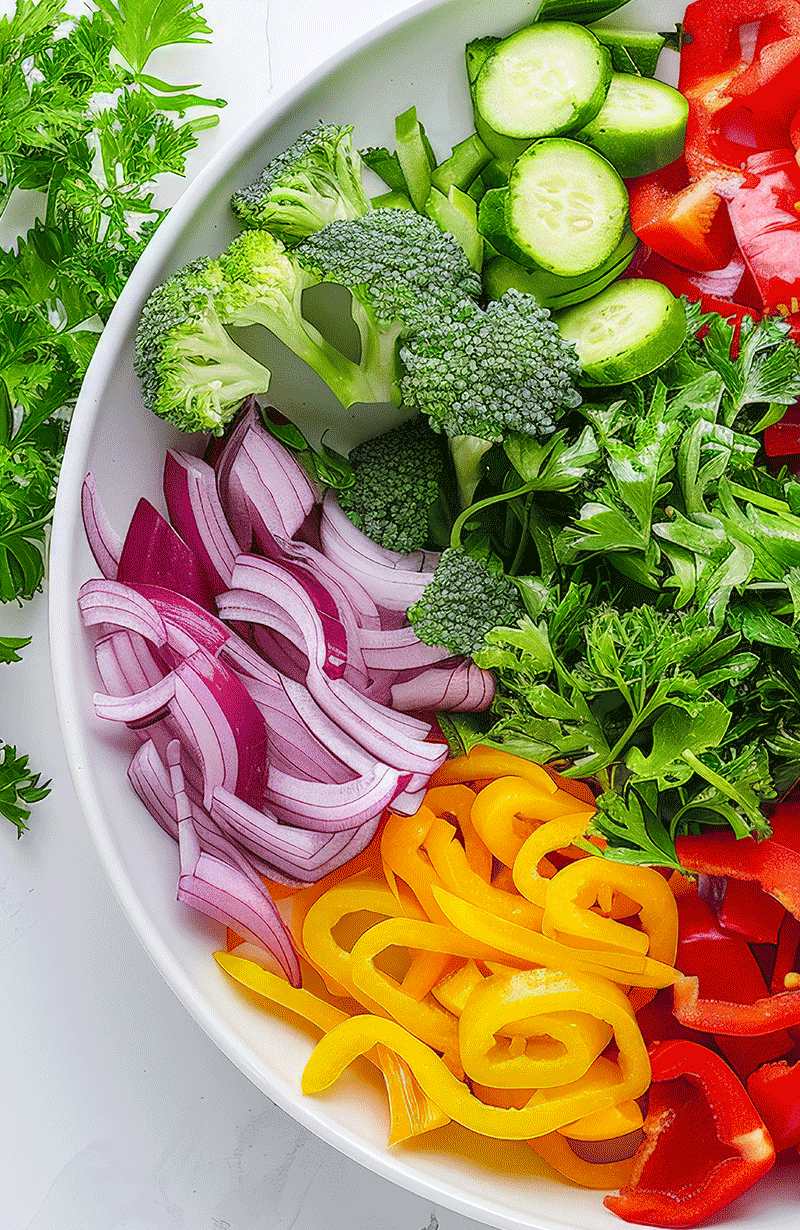 a bowl with fresh chopped vegetables